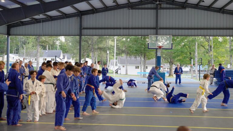 Youth randori under the pavilion at International Judo Camp